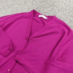 Lambswool Cardigan Womens M Purple V Neck Button Front Sweater Knit Academia Top